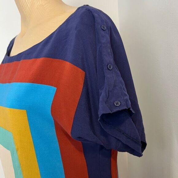 Kookai 100% Silk 40 US Large Multicolored Geometric Short Sleeve Shirt Dress - Picture 4 of 12